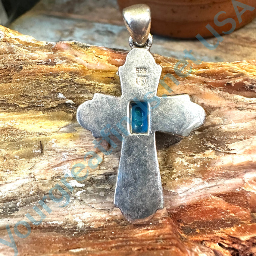 Sterling Silver Opal Inlay Holy Cross Pendant Necklace - Elegant Religious Jewelry for Women & Men - Perfect for Baptism, First Communion & Everyday Wear