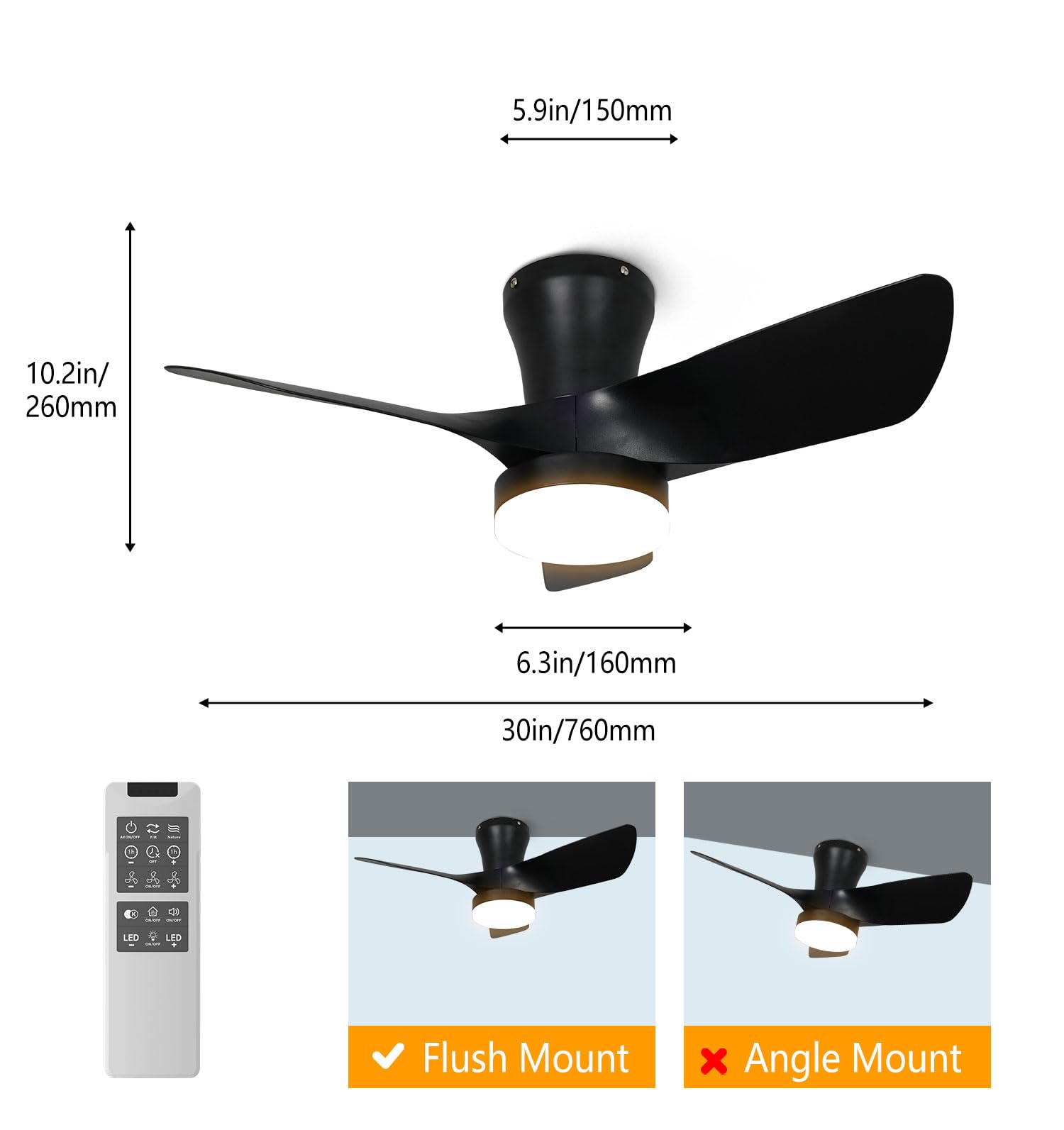 30 Inch Black Ceiling Fan with Light - High Airflow Quiet DC Motor - Modern Ceiling Fans with Lights for Bedroom, Kitchen, Dining Room & Patio - Perfect for Cooling and Lighting Indoor/Outdoor Spaces