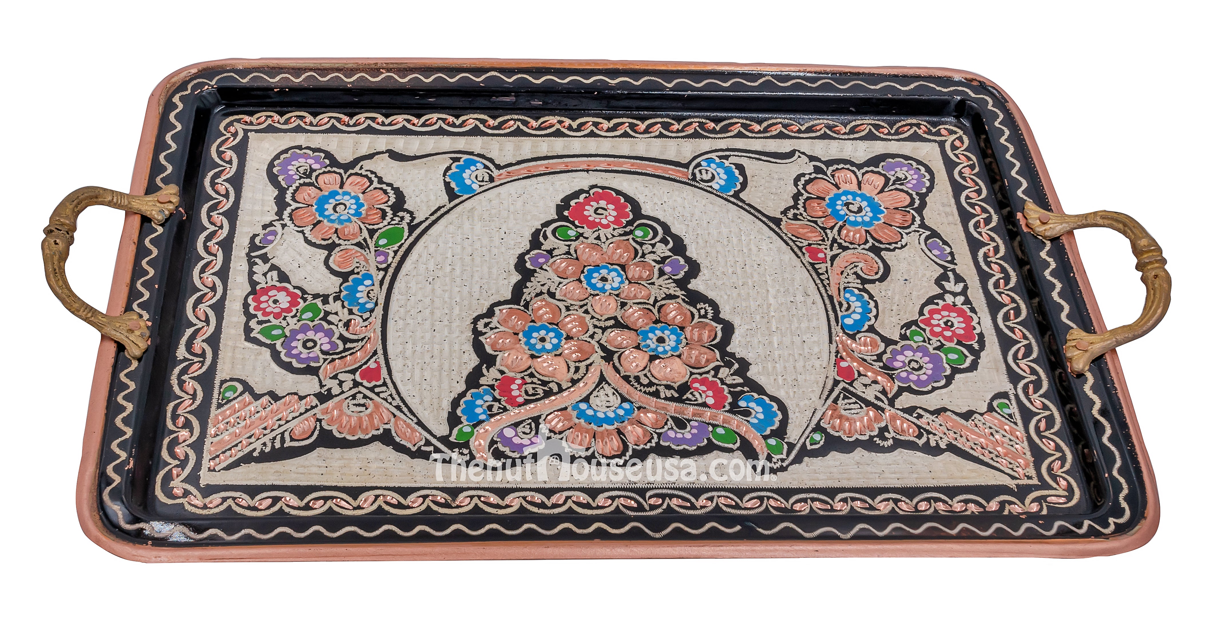 Handmade Turkish Copper Serving Tray - Traditional Ottoman Design - Perfect for Tea Service, Home Decor & Gift Giving - Elegant Entertaining & Coffee Table Decor