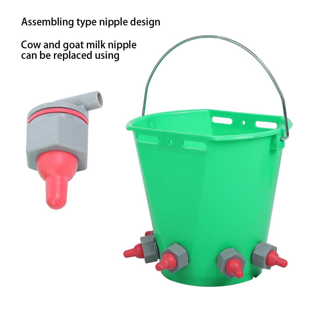 Zerodis 8L Large Capacity Plastic Milk Feed Bucket with Multiple Nipples - Durable Animal Feeding Pot for Cattle, Sheep, Goats & Livestock - Perfect for Farm, Ranch & Dairy Feeding