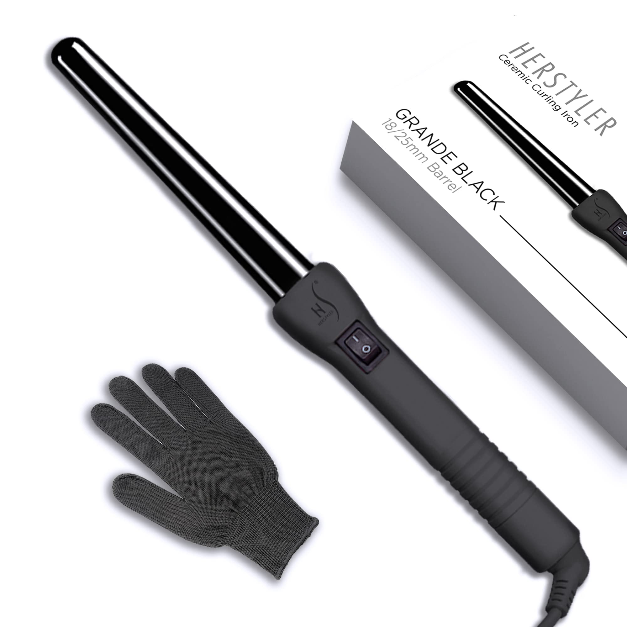 HERSTYLER Grande Professional 25mm Black Curling Iron - Salon Quality Hair Styler for Long Lasting Waves & Curls, Perfect for Home & Professional Use