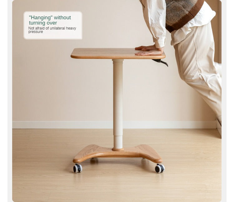 Solid Oak & Ash Wood Adjustable Height Standing Desk - Ergonomic Mobile Workstation for Home Office, Study & Workspace