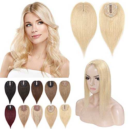 SEGO 10x12cm Silk Base Human Hair Topper for Women - 130% Density Clip-In Top Wiglet, 100% Remy Human Hair for Thinning Hair & Grey Coverage - Bleach Blonde 10 Inch | Perfect for Daily Wear, Parties & Special Occasions