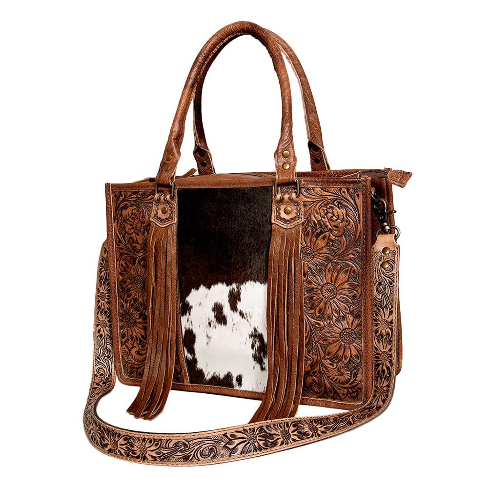 Genuine Leather Western Women's Handbag Purse - American Darling Briefcase Tote Bag with Hair On | Stylish Travel & Work Bag for Professional Women | Perfect for Office, Business Meetings & Daily Commute