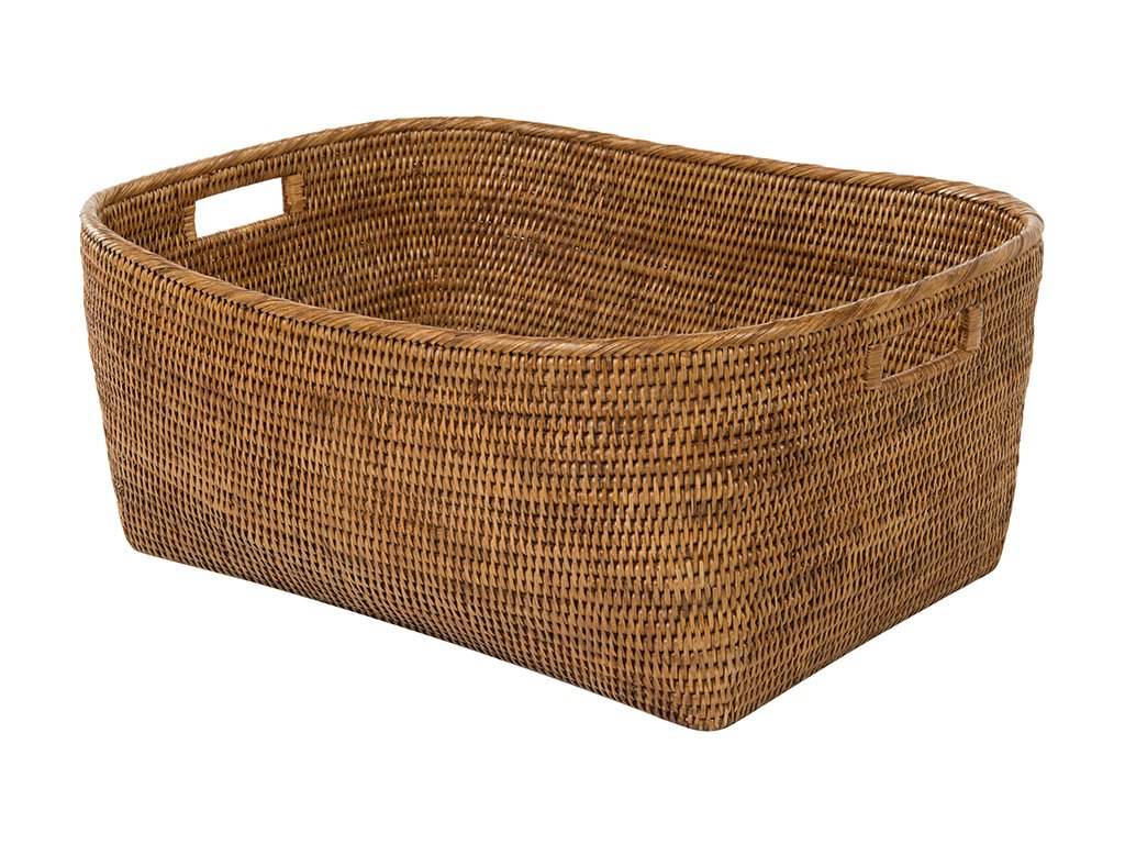 KOUBOO Large Woven Rattan Storage Basket with Handles - Honey Brown Toy Organizer, Closet & Bathroom Storage Basket for Shelves - Perfect for Nursery, Living Room & Bedroom Organization