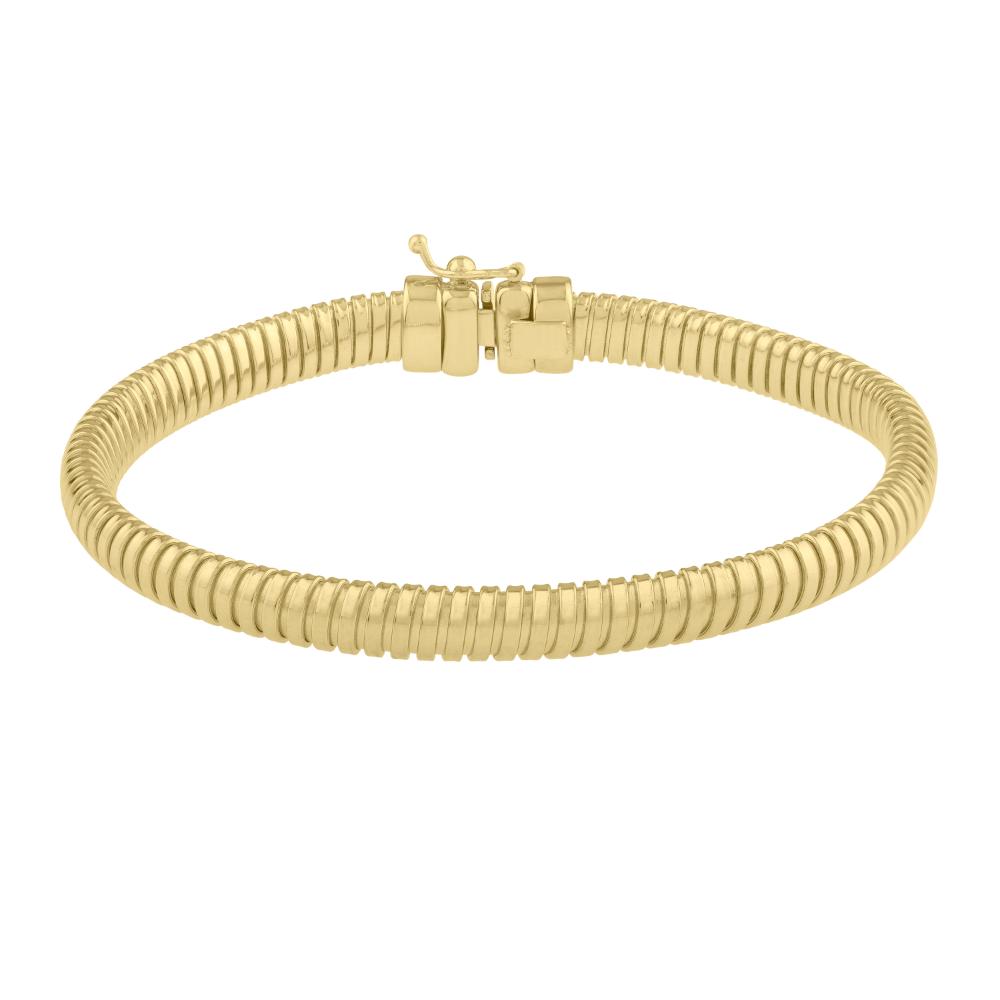 14K Gold 5mm Tubogas Bracelet for Women - Elegant Italian Design, Adjustable Snake Chain Bangle - Perfect for Parties, Weddings & Everyday Wear