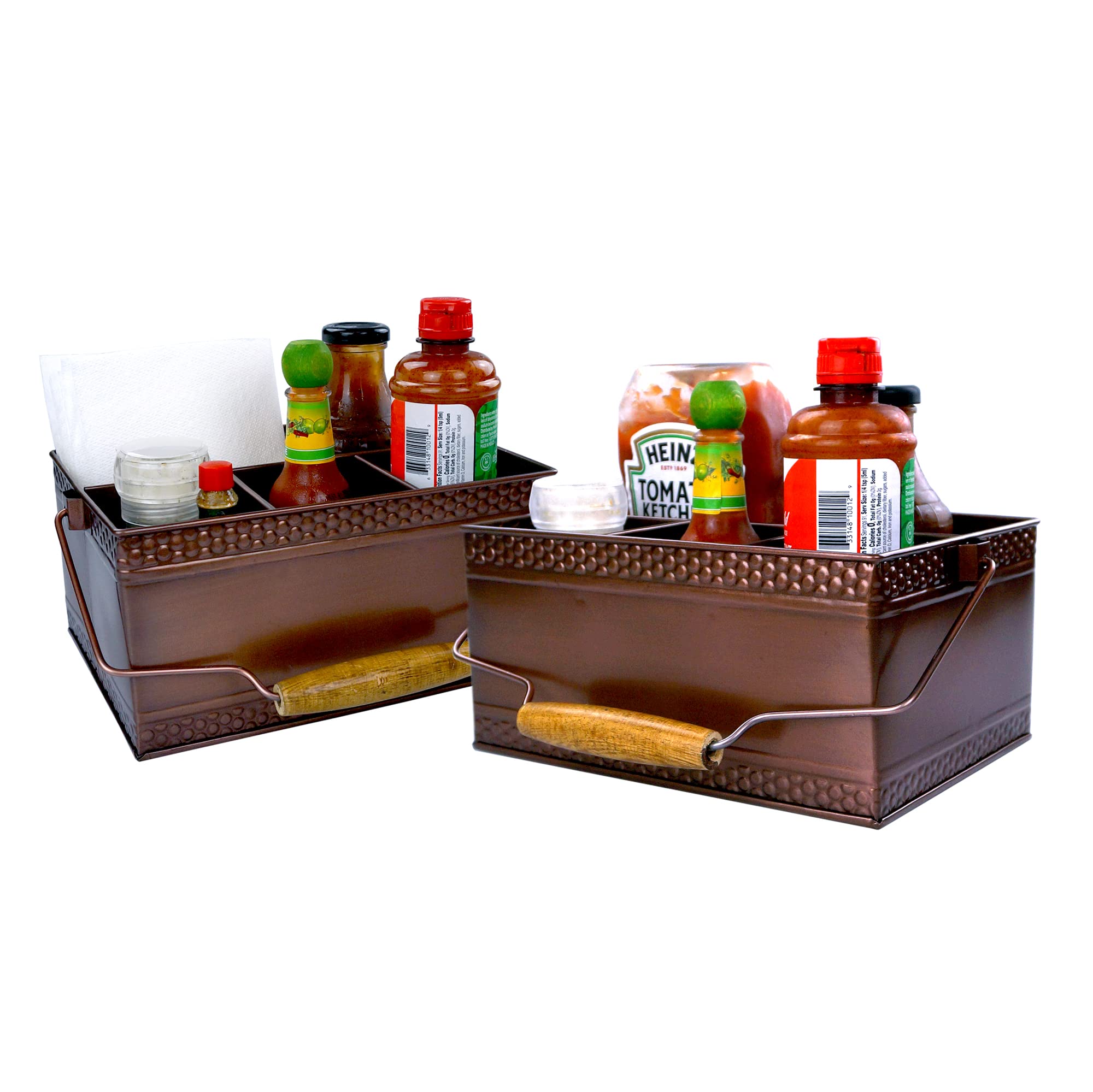 2-Piece Copper Flatware Organizer Set - Farmhouse Kitchen Utensil Caddy, Durable Metal Condiment Holder & Napkin Organizer | Perfect for Restaurants, Home Bars & Farmhouse-Style Kitchens (Ideal for Organizing Cutlery, Spices & Dining Essentials)