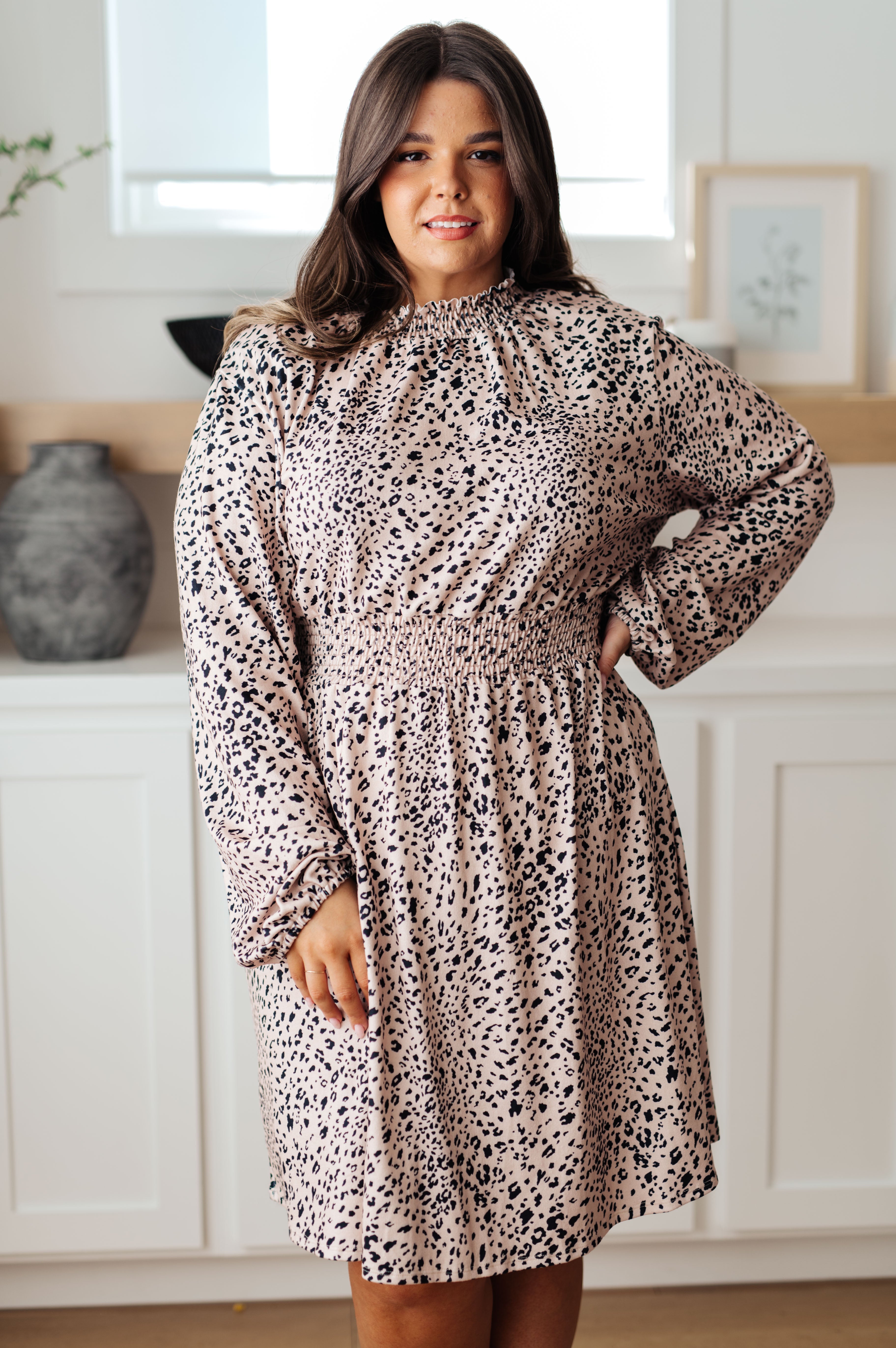 Ophelia Animal Print Shirred Waist Dress - Flowy Summer Midi Dress with Elastic Waistband for Women | Perfect for Beach Vacations, Date Nights & Casual Outings