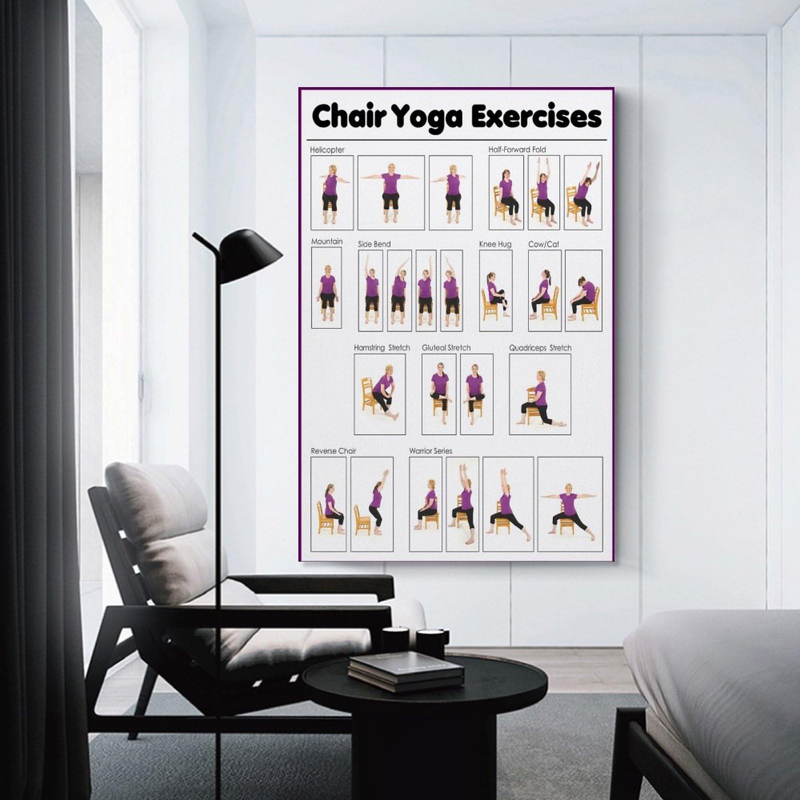 Chair Yoga Practice Poster for Seniors - 12x18 Inch Unframed Canvas Wall Art - Yoga Room Decor & Living Room Bedroom Painting - Perfect for Home, Studio & Senior Fitness Spaces