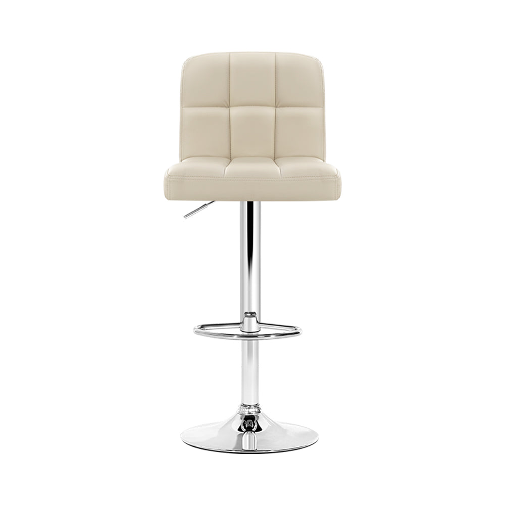 Adjustable Height Leather Bar Stools with Gas Lift - Set of 2, Beige - Perfect for Kitchen Islands, Breakfast Bars & Home Bars