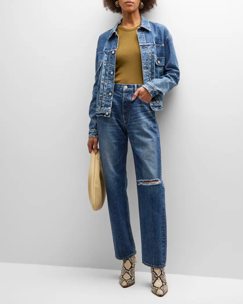 Vintage Carpinteria Denim Jacket for Men & Women - Classic Blue Denim Trucker Jacket with Button Front | Perfect for Casual Outfits, Streetwear & Fall Layering