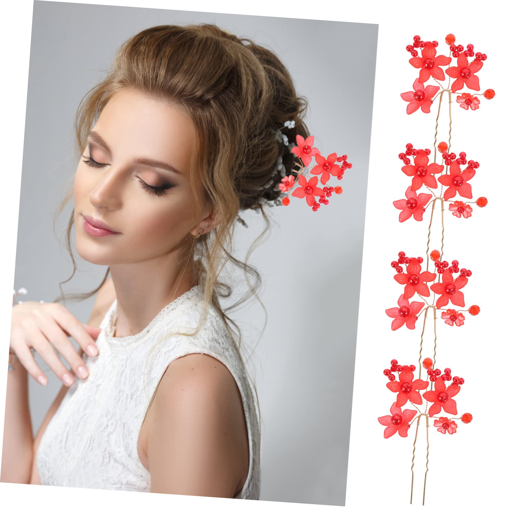 Beavorty 2 Sets Hair Sticks for Women & Girls - Floral Hair Forks, Hair Pins for Buns & Updos - Classic Design (4pcs x 2) - Perfect for Weddings, Parties & Everyday Elegant Hairstyles