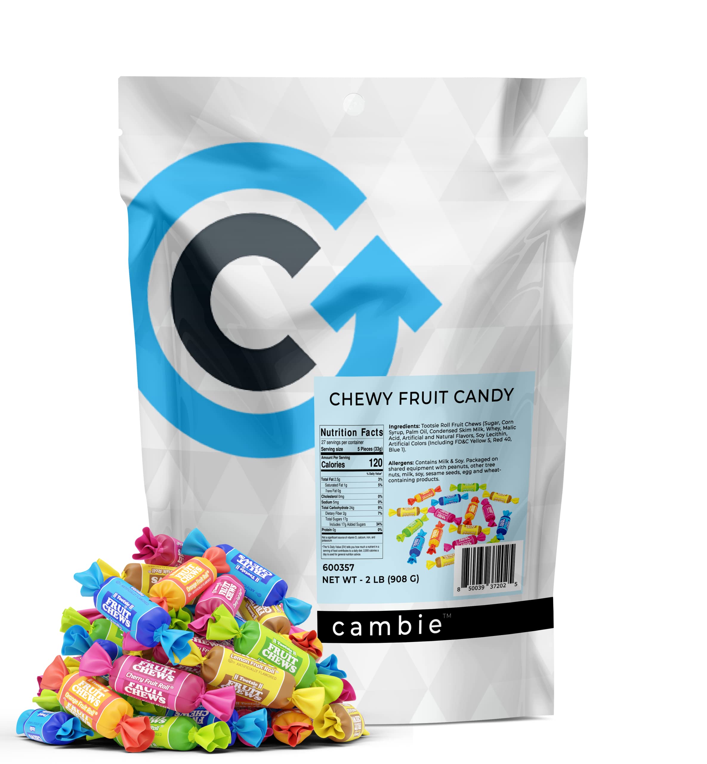 Tootsie Roll Fruit Chews - 2 Pounds Assorted Flavors (Cherry, Lemon, Lime, Orange, Vanilla) | Chewy Fruit Candy | Bulk Candy for Parties, Halloween, Christmas & Office Snacks