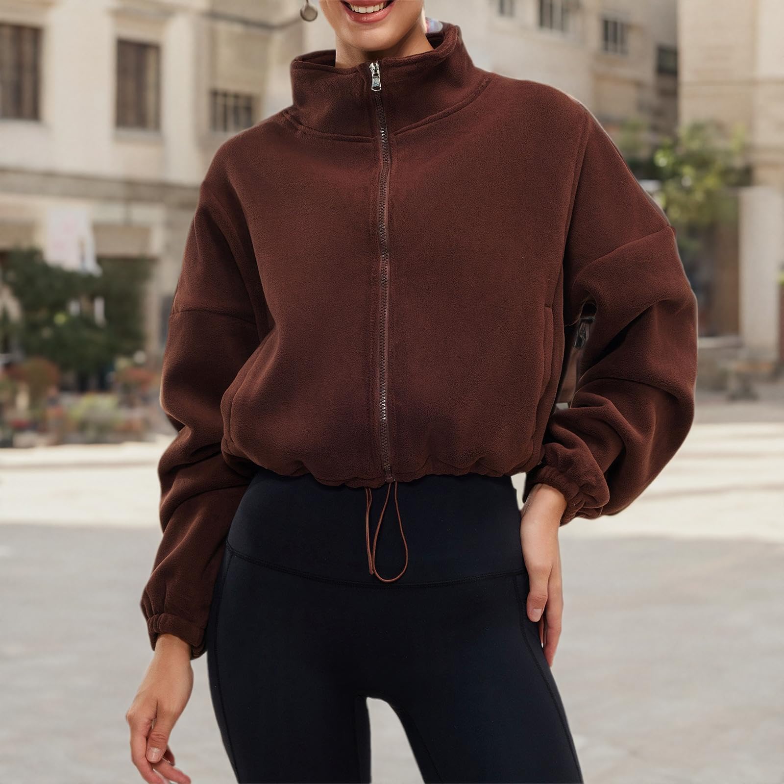 Women's Winter Fleece Sherpa Cropped Oversized Bomber Jacket - Cozy Warm Outerwear for Cold Weather, Streetwear Fashion & Casual Outfits
