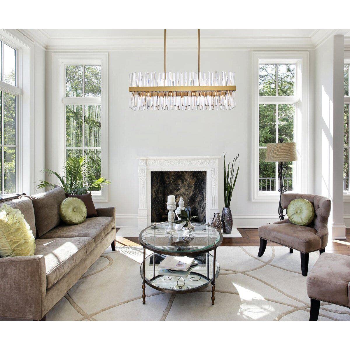 36 Inch Satin Gold Crystal Rectangle Chandelier Light - Modern Dining Room & Foyer Lighting Fixture for Elegant Home Decor