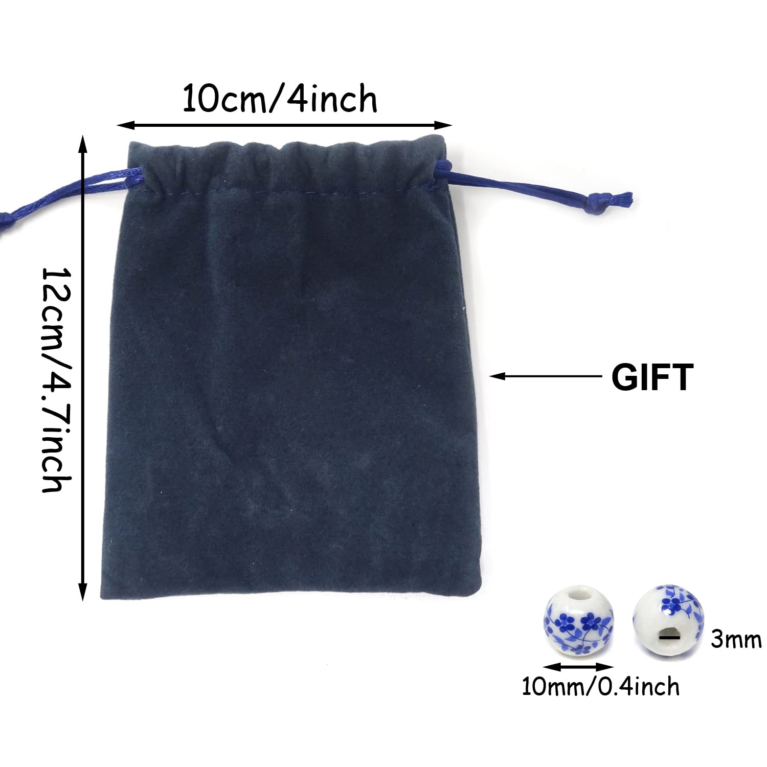 100PCS 10mm Blue Ceramic Beads for Jewelry Making - Porcelain Flower Spacer Beads with Drawstring Bag - DIY Necklace, Earrings & Bracelet Craft Supplies (Perfect for Boho, Wedding & Handmade Jewelry Designs)