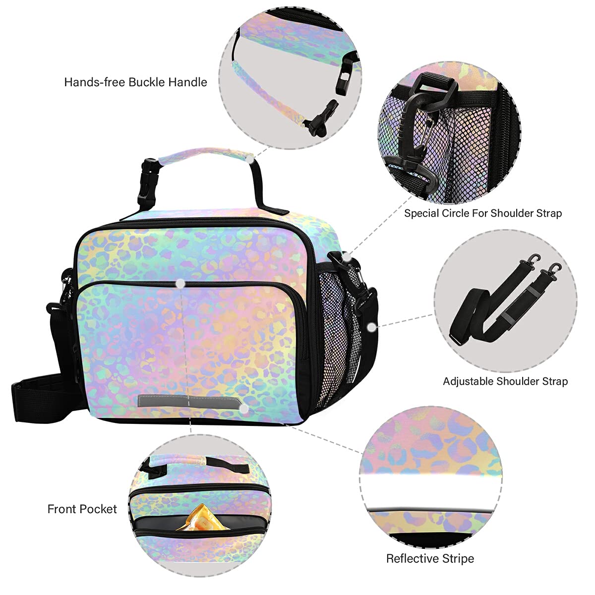 Insulated Lunch Bag for Women & Men - Leopard Print Lunch Tote with Adjustable Shoulder Strap | Thermal Lunch Box for Work, Office, School, Picnic & Outdoor Activities | Keeps Food Fresh & Cool