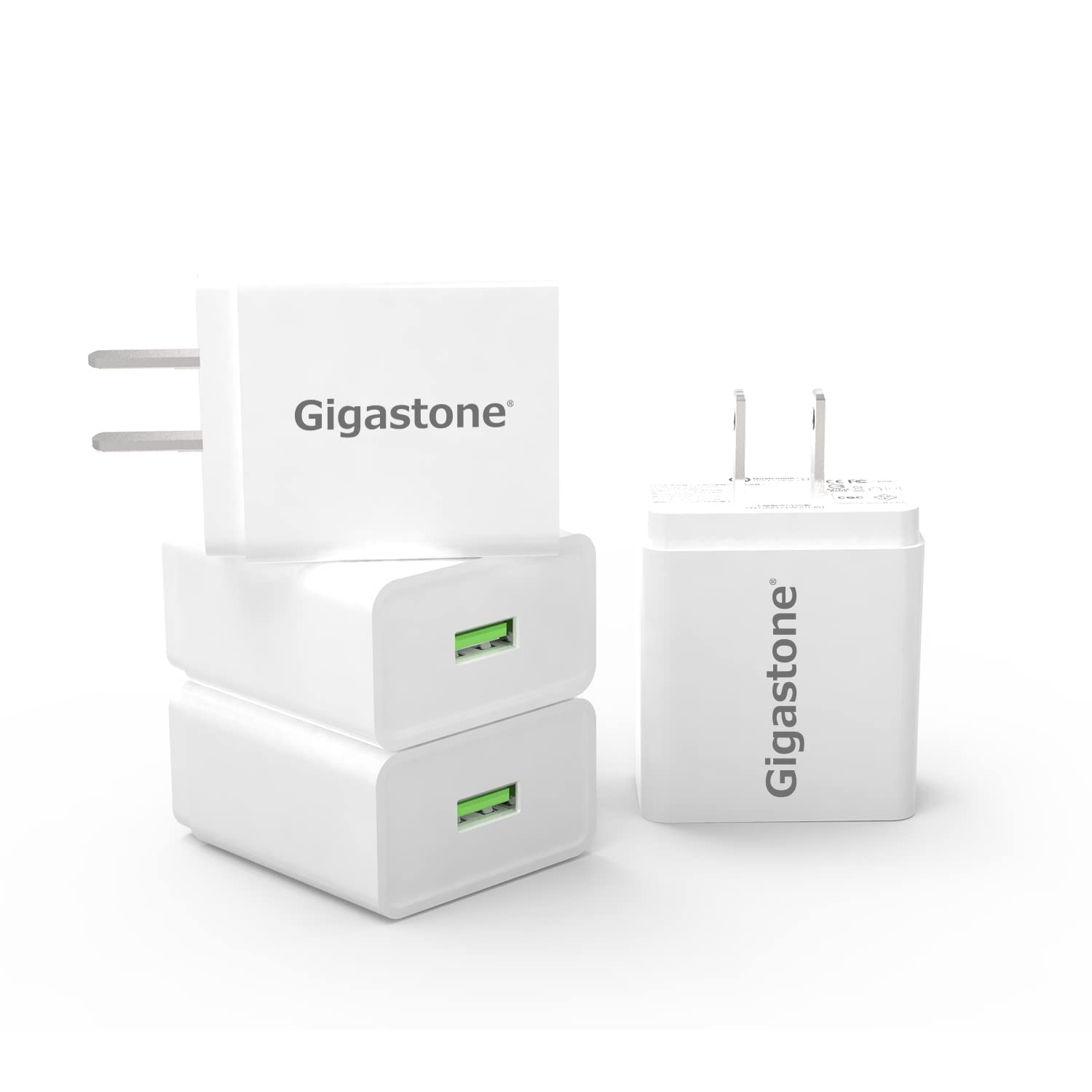 Gigastone 18W USB A Wall Charger [4 Pack] - QC3.0 Qualcomm Certified Fast Charger with 3A Output, Compact Power Adapter for iPhone 16/15/14/13/12/11 Pro Max & Galaxy S22/S21/S20 - Perfect for Home, Office & Travel Charging