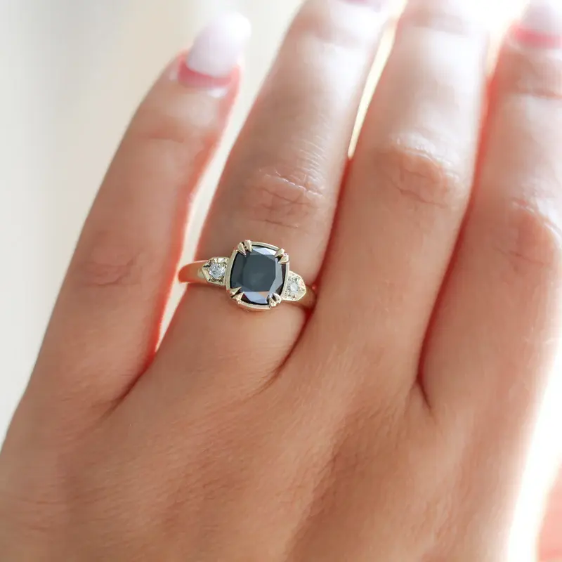 2.71ct 'Black Nebula' Cushion Cut Black Diamond Ring for Women - Elegant Engagement, Wedding, Anniversary Jewelry Gift