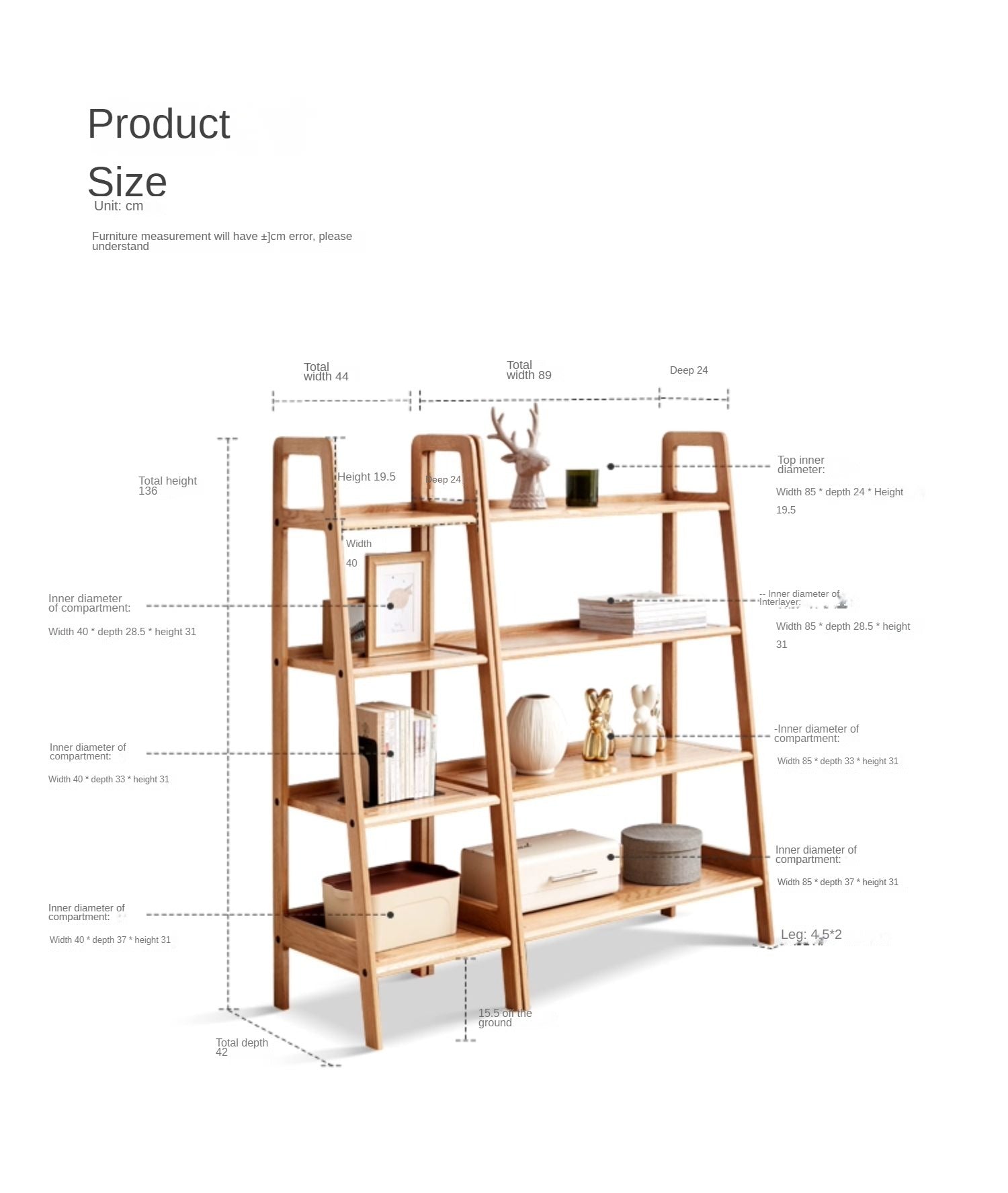 Solid Oak Wood Multi-Layer Shelf - Sturdy Bookshelf & Flower Stand for Home, Office, or Garden Storage & Display