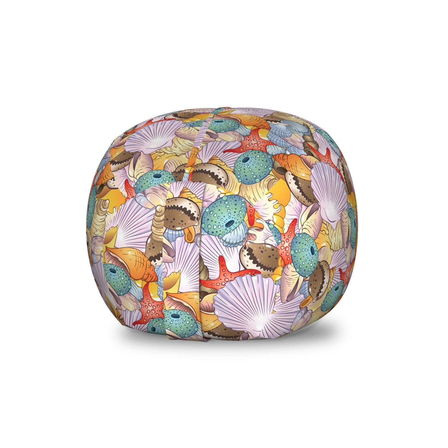 Ambesonne Hand Drawn Seashell Storage Toy Bag Chair - Washable Stuffed Animal Organizer for Kids Room, Nursery & Playroom - Multicolor Small Size Crustacean Themed Bean Bag with Various Shell Designs