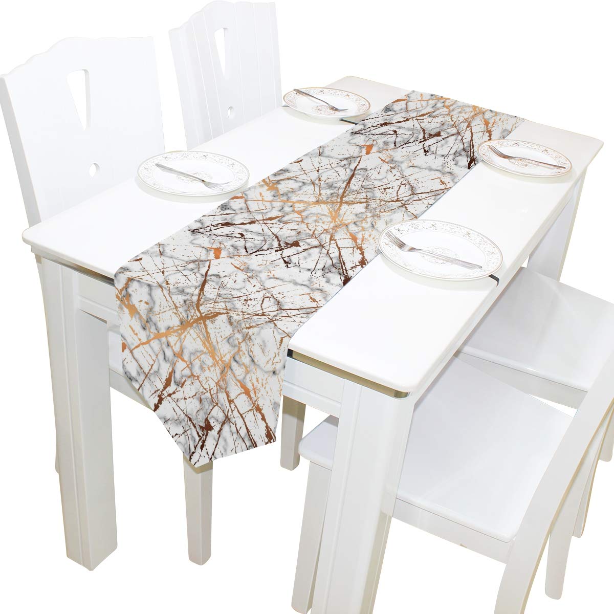 AUUXVA 13x70 Inches Geometric Marble Print Polyester Table Runner - Elegant Dining Table Decor for Home, Kitchen, Coffee Table, Party & Holiday Banquet Decoration | Perfect for Weddings, Thanksgiving and Christmas Dinner Settings