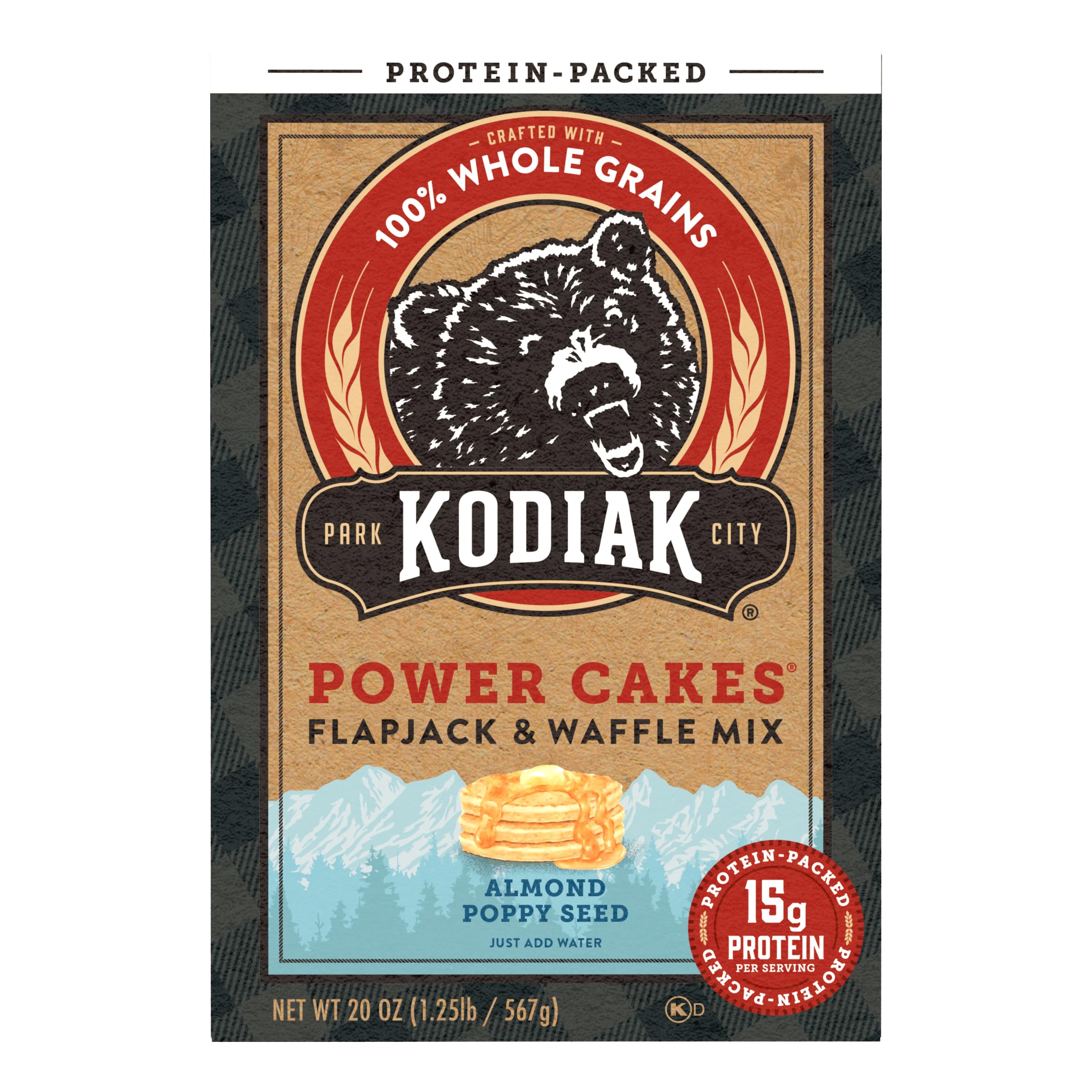 Kodiak Cakes Power Cakes - Almond Poppyseed High Protein Pancake & Waffle Mix, 100% Whole Grains, Pack of 6 | Perfect for Breakfast, Camping & Post-Workout Meals