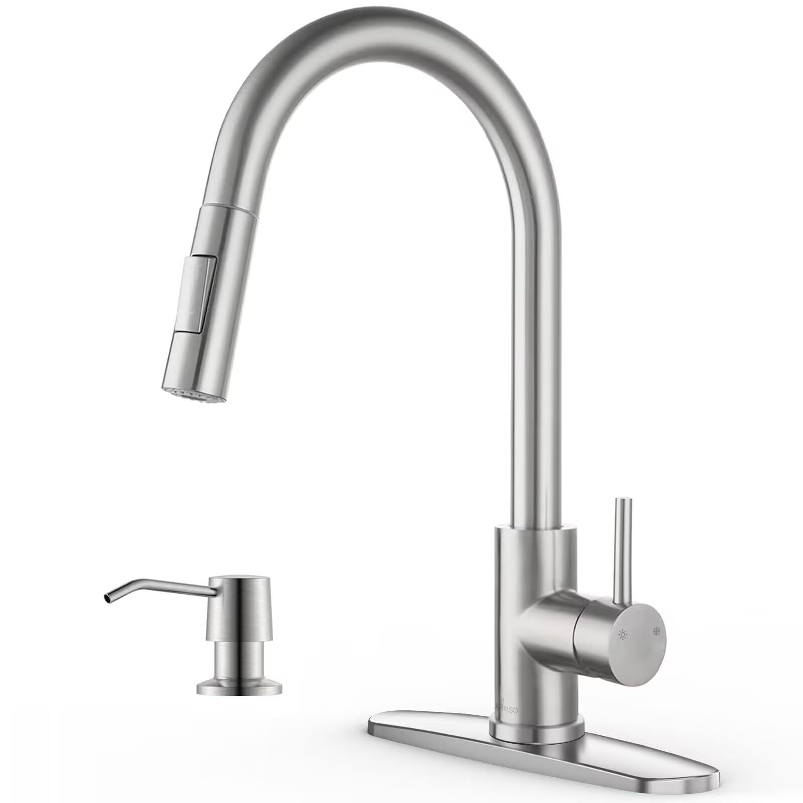 APPASO Brushed Nickel Kitchen Faucet with Pull Down Sprayer and Soap Dispenser - Stainless Steel Modern Sink Faucet for RV, Bar, and Home Kitchen Use | Perfect for Washing Dishes, Filling Pots & Cleaning Produce