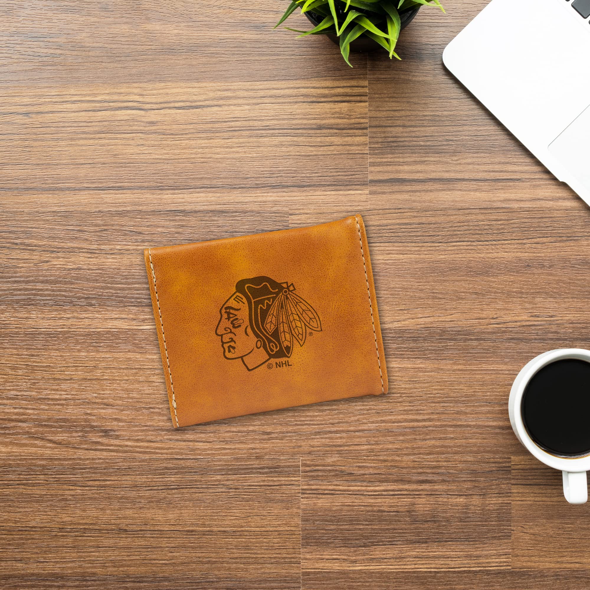 Chicago Blackhawks Laser Engraved Tri-Fold Wallet - Premium Brown Leather NHL Fan Wallet for Men | Perfect for Game Day, Travel & Everyday Use