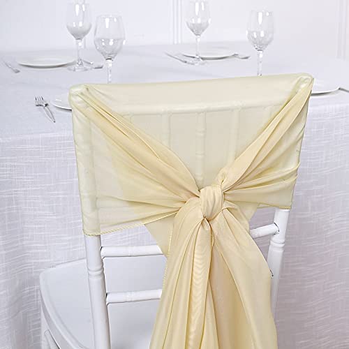 50 Champagne Extra Wide Premium Chiffon Chair Sashes - Elegant Wedding Decor for Ceremony & Reception, Party Table Decoration, Bridal Shower Decorations