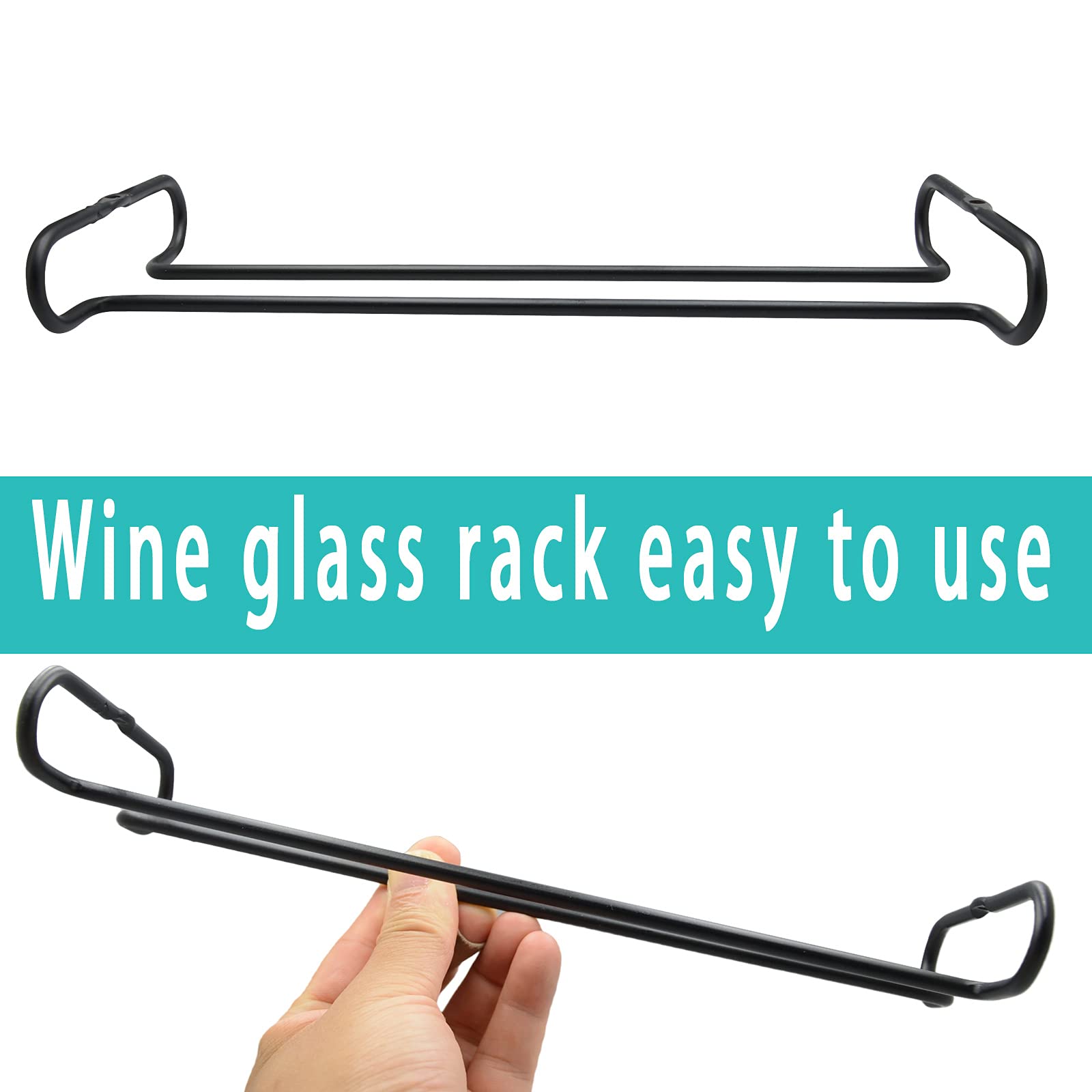 10 Inch Under Cabinet Wine Glass Rack - Stemware Storage Hanger & Organizer with Drying Function - Heavy Duty Metal Kitchen & Bar Accessories (Set of 2, Black) - Perfect for Small Spaces, Wine Cellars & Home Bars
