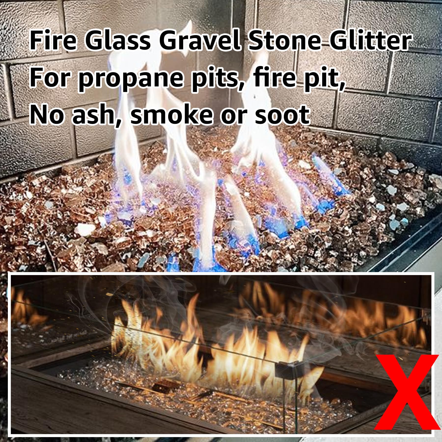 10 lbs High-Gloss Fire Glass for Fire Pits & Fireplaces - 1/2