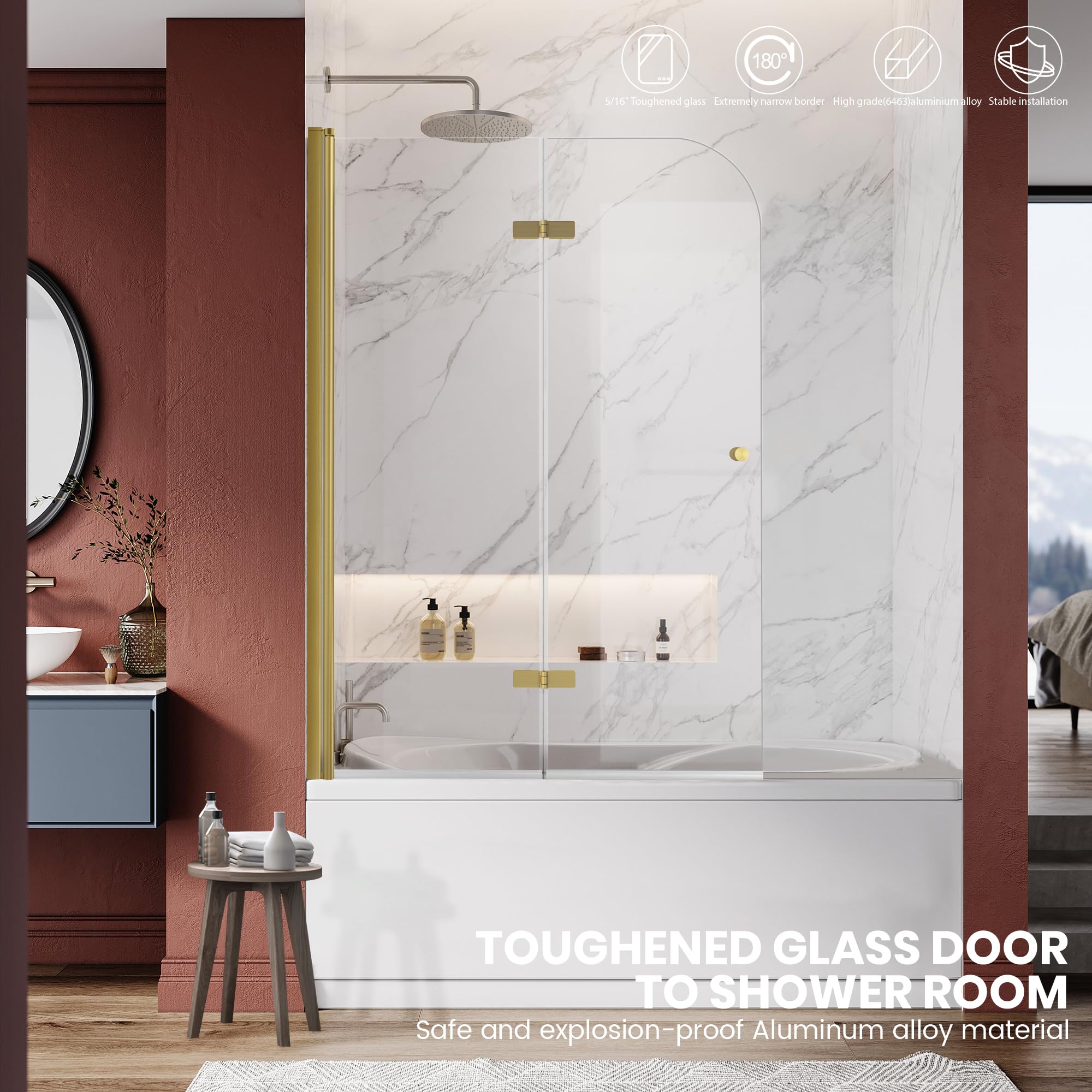 Frameless Hinged Foldable Shower Glass Door 43