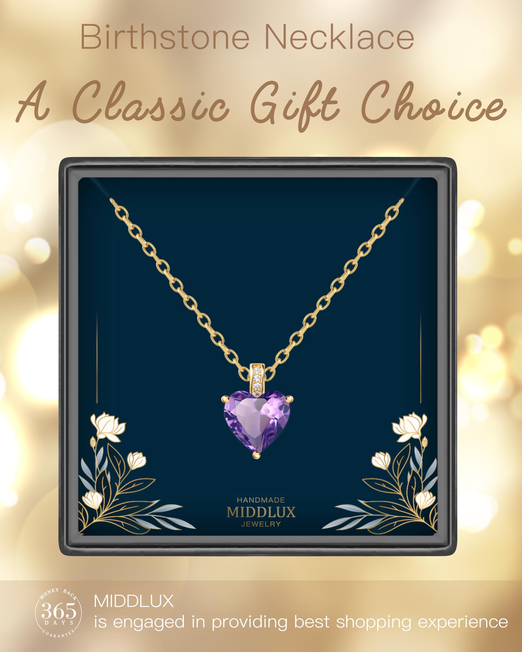 Genuine Birthstone Necklace for Women - Sterling Silver Heart Pendant with Personalized Birthstone, Romantic Birthday Gift for Wife, Girlfriend, Mom | Perfect for Valentine's Day, Anniversary & Special Occasions