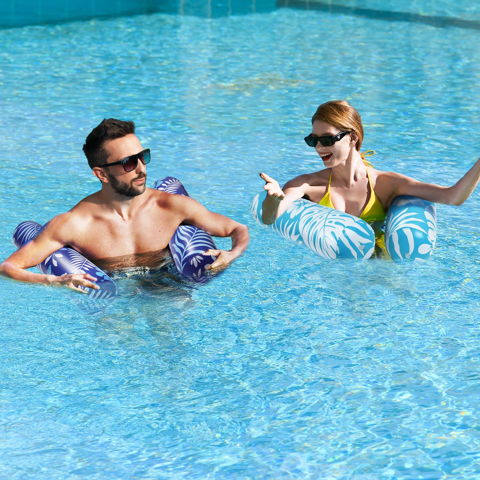 2 Pack Adult Pool Floats - 4-in-1 Inflatable Hammock Float with Non-Slip PVC Material for Swimming Pools, Lakes & Beach Relaxation - Blue