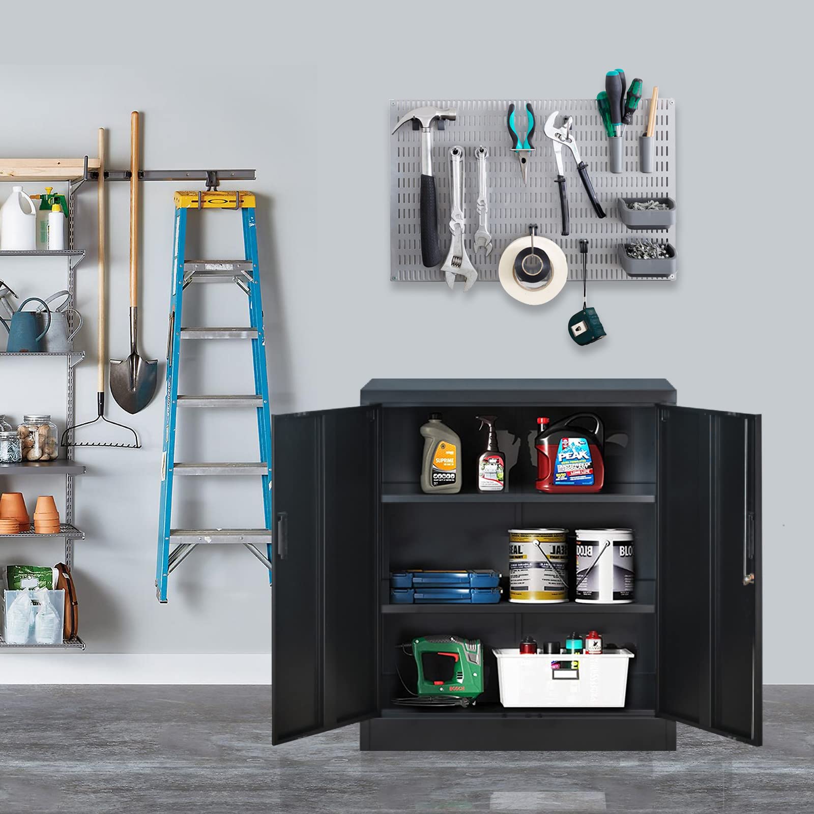 Heavy Duty Metal Storage Cabinet with Lock & Adjustable Shelves - 36.2