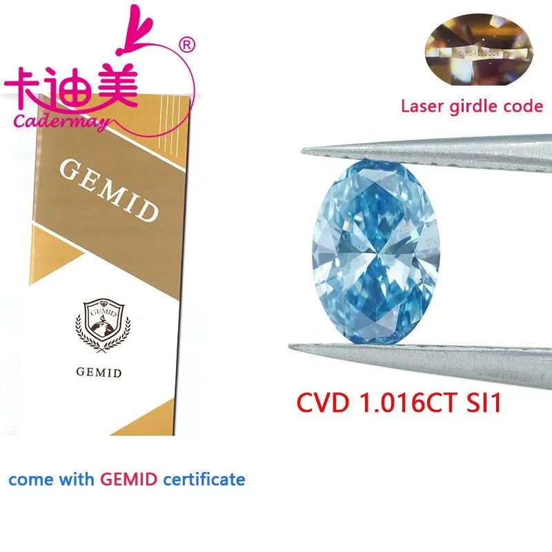 **Oval Shape Blue CVD Lab Grown Diamond (SI1 Clarity) - Loose Stone with Certificate for Wedding & Fine Jewelry Making | Engagement Rings, Necklaces, Earrings**