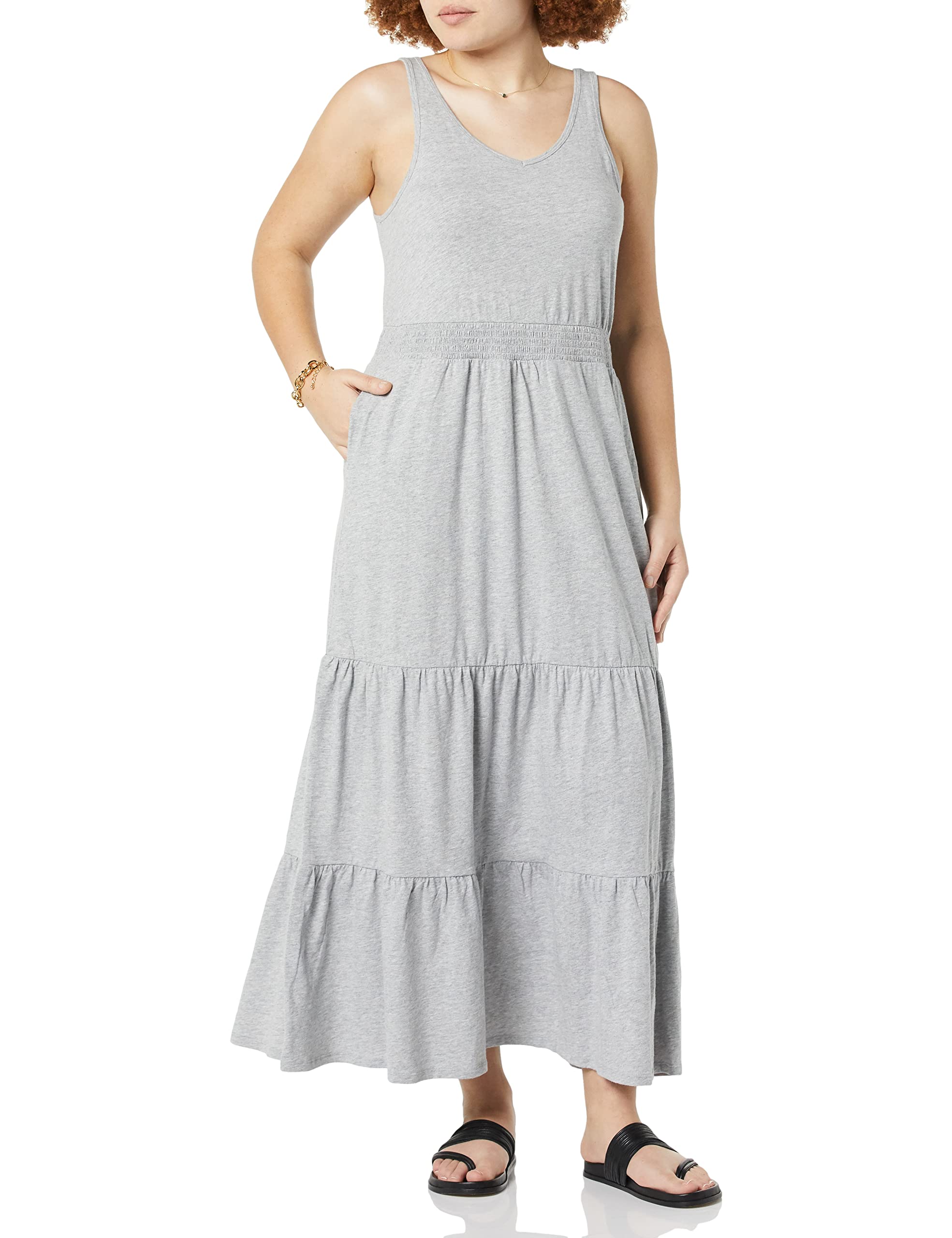 Amazon Essentials Women's Sleeveless Elastic Waist Summer Maxi Dress - Flowy Casual Sundress for Beach, Vacation & Everyday Wear