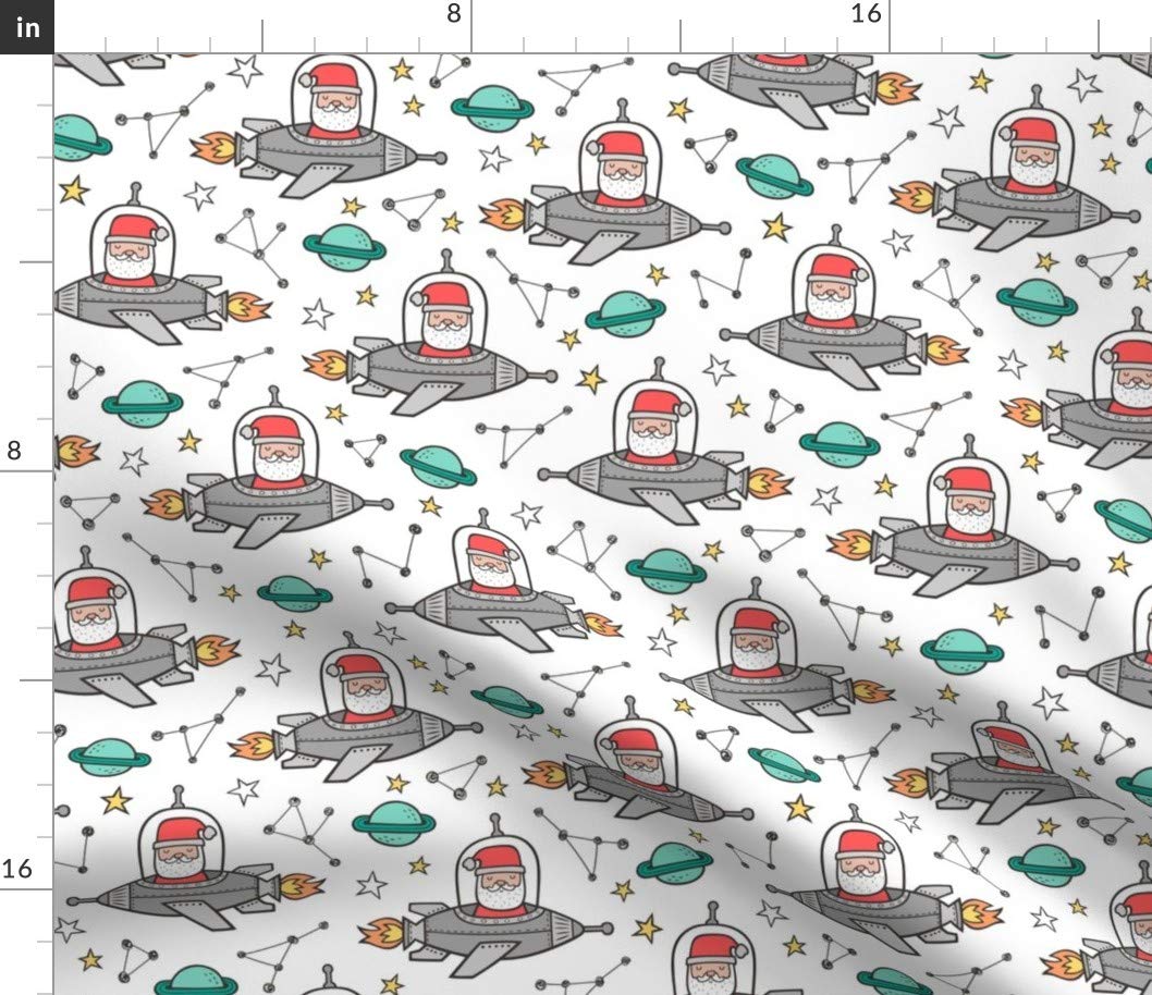 Premium Spoonflower Fabric - Christmas Santa Claus & Space Planets Constellations Print on Petal Signature Cotton by The Yard | Perfect for Sewing, Quilting, Apparel, Crafts & Holiday Decor | Great for Christmas Stockings, Tree Skirts & Festive Home Decor