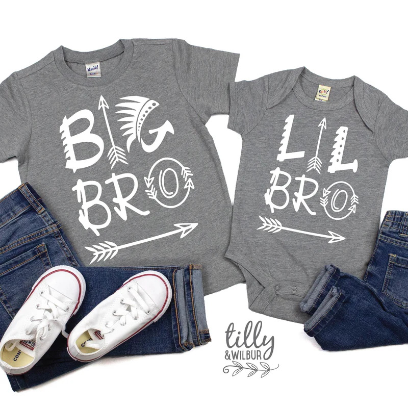 Big Bro Lil Bro Matching T-Shirt or Bodysuit - Sibling Outfits for Family Photos & Special Occasions