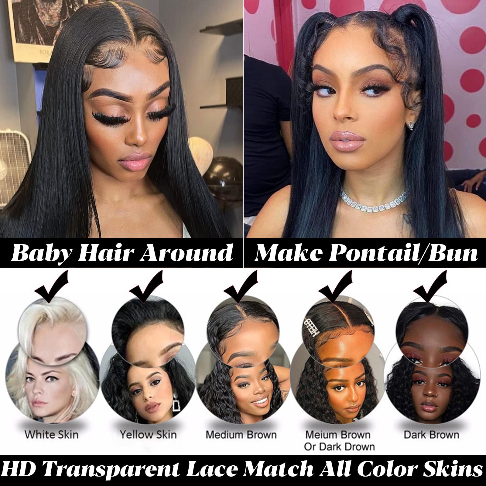 30 Inch 13x4 HD Straight Lace Front Wig - 180% Density Brazilian Virgin Human Hair with Baby Hair for Black Women | Natural Color | Perfect for Daily Wear, Parties & Special Occasions