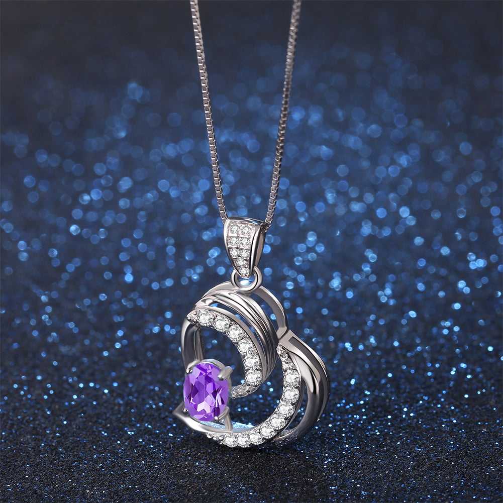 MABELLA 925 Sterling Silver Heart Pendant Necklace with Natural Amethyst Gemstone - Elegant Fine Jewelry Gift for Women & Girls - Perfect for Valentine's Day, Anniversary & Birthday Gifts