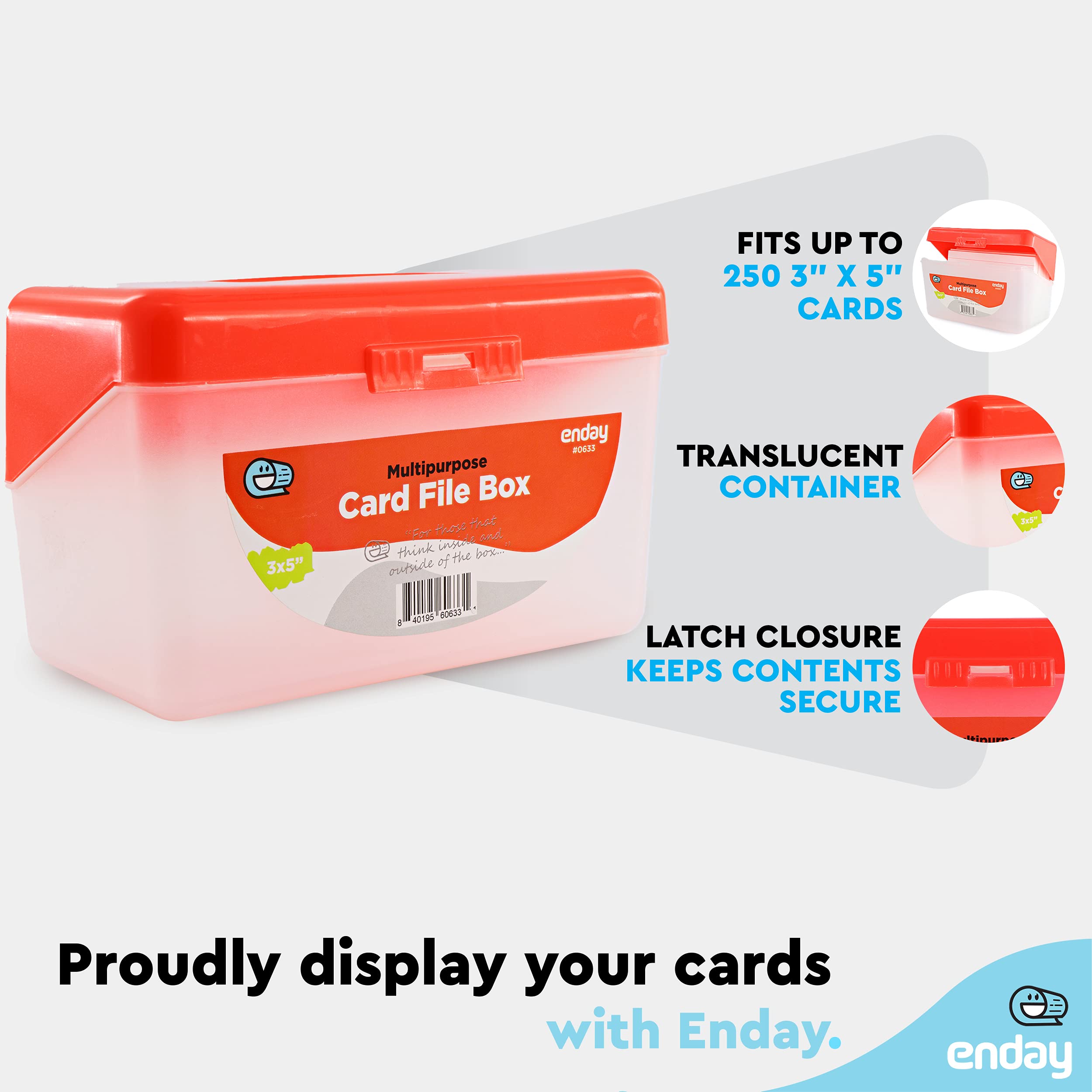 Enday 3x5 Index Card Holder - Red, Flip Top Note Flash Card Organizer Case for Recipe Cards, Study Notes & Business Cards - Holds 250 Index Cards - Also in Purple, Green, Blue, Grey, Pink (36 Pack) - Perfect for School, Office & Home Organization