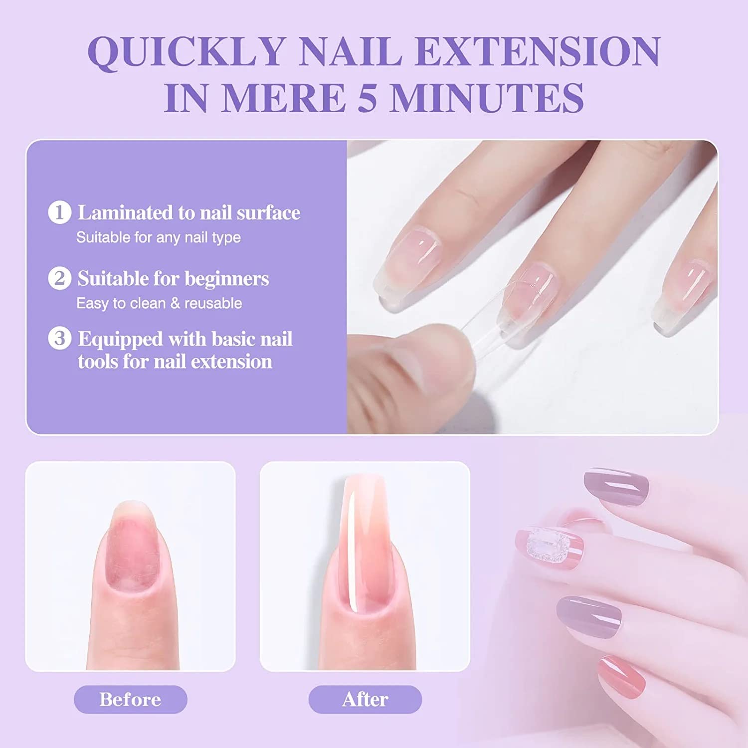 INOG Dual Nail Forms Set - 100PCS Clear Poly Gel Nail Extension Molds with 10 Sizes & Dual-End Brush for Salon & Home DIY | Perfect for Acrylic Nail Extensions, Gel Manicures & Nail Art Designs