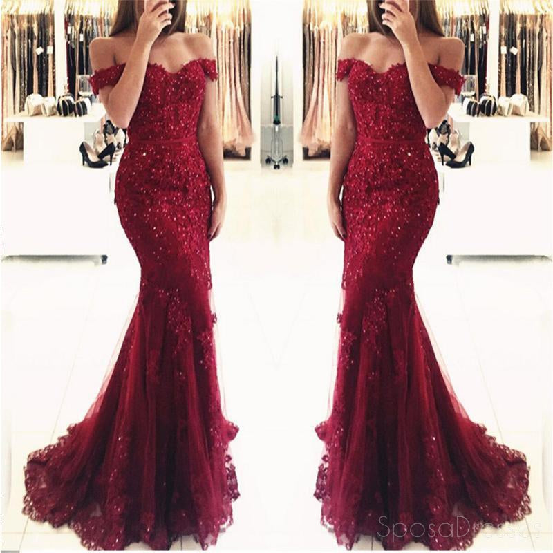 Elegant Off Shoulder Dark Red Lace Beaded Mermaid Evening Prom Dress - Formal Gown for Homecoming, Party & Special Occasions | Style 17207
