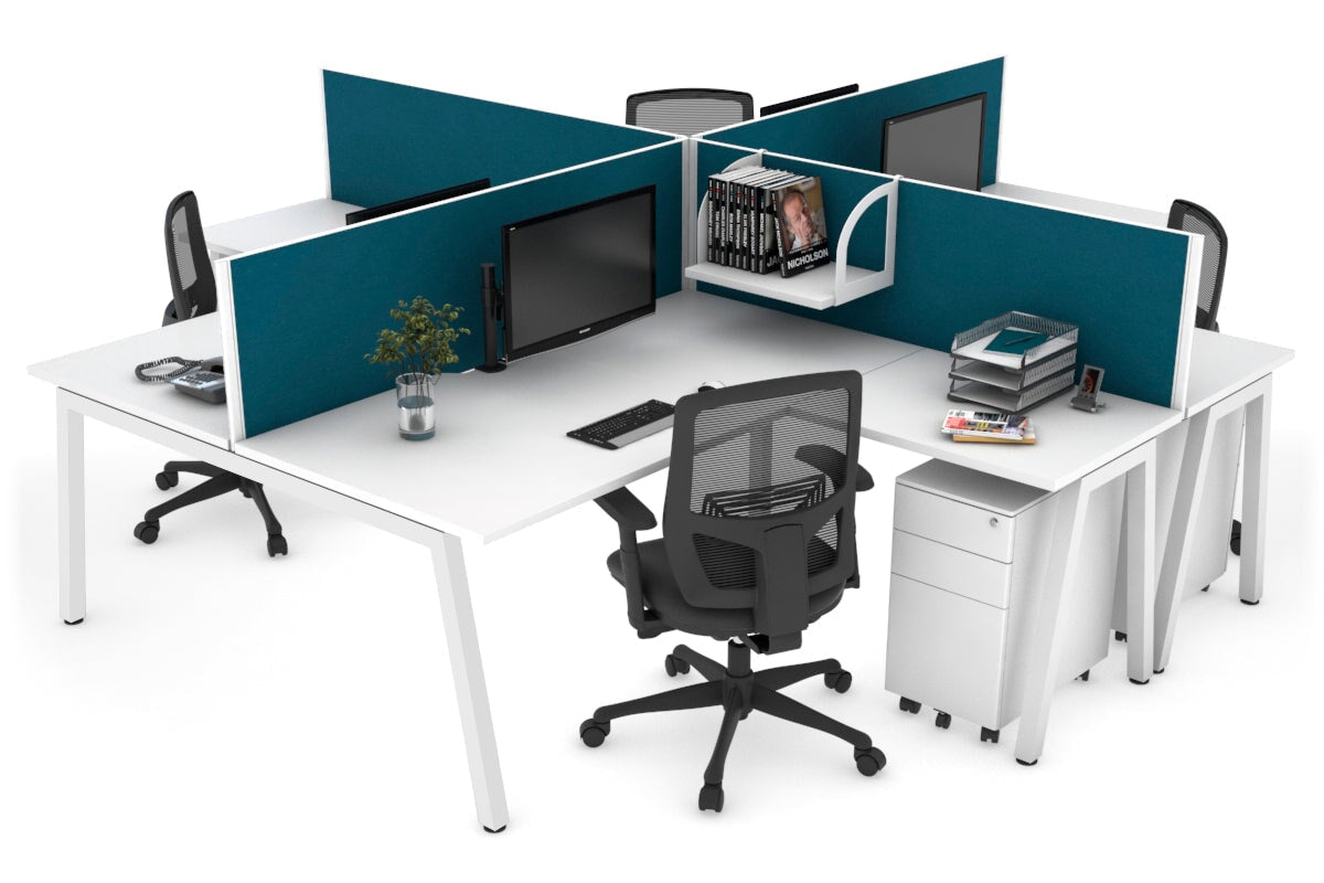 Quadro A Legs 4-Person Corner Workstation Desk - 1800L x 1800W with Cable Management Scallop for Office, Home Office & Collaborative Workspaces