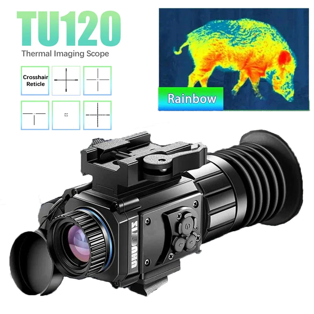 TU120 Head Mounted Infrared Thermal Monocular - Night Vision Scope for Hunting, Tactical Operations & Outdoor Adventures - Helmet Mountable Thermal Imaging Device with Tactical Reticle for Rifles & Survival Gear