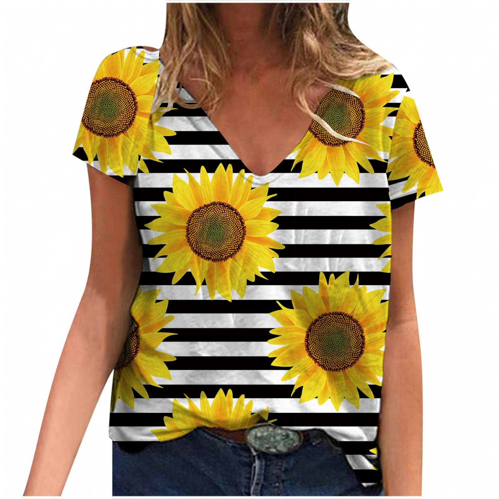 Women's Short Sleeve T-Shirts - Loose Fit Casual V-Neck Blouse with Fun Prints | Perfect for Summer Outfits, Beach Wear & Everyday Comfort