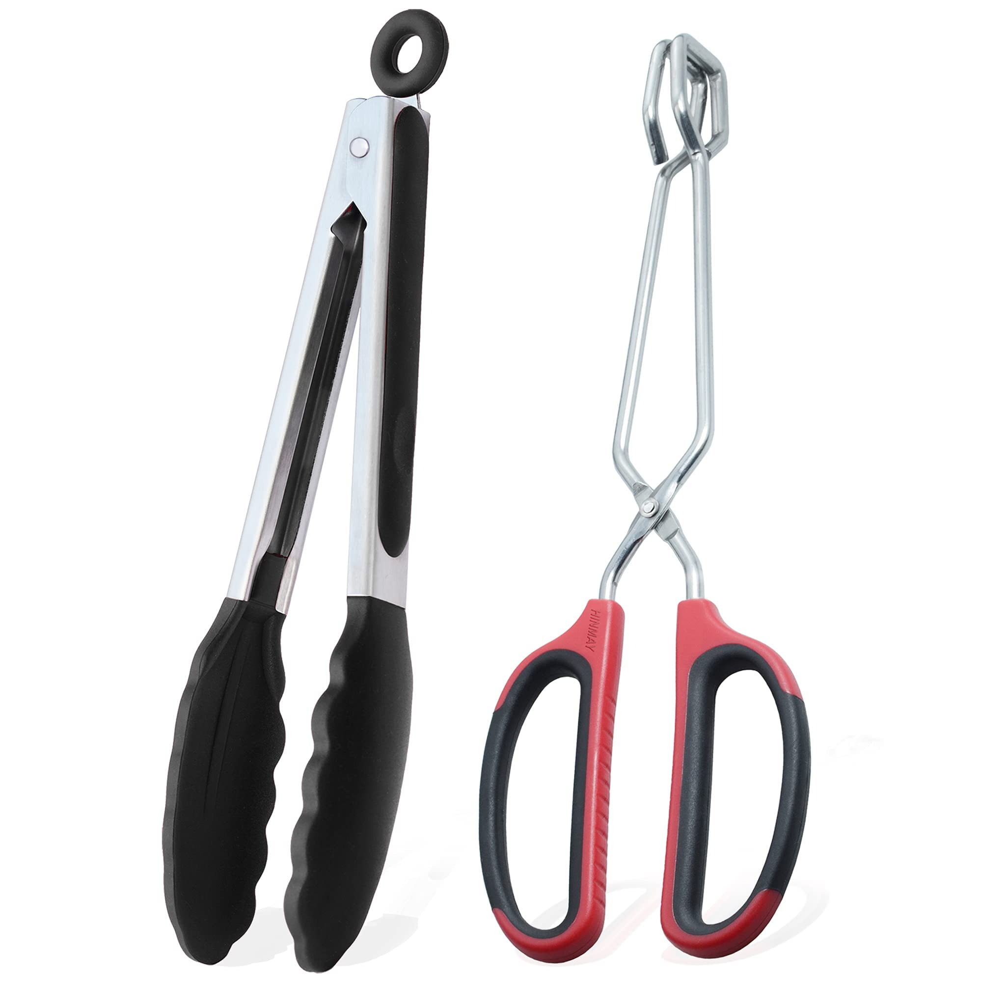 HINMAY 10-Inch Stainless Steel Kitchen Scissors & Silicone Cooking Tongs Set (2-Piece) - Perfect for Grilling, BBQ, Salad Serving & Food Preparation