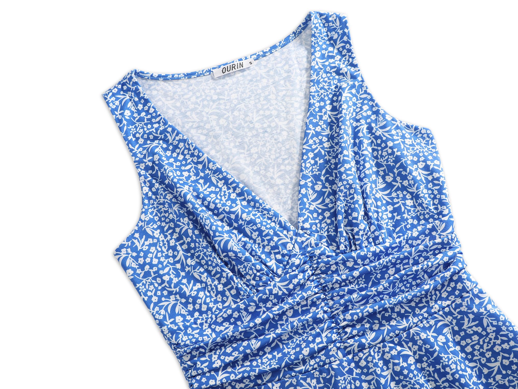 OURIN Women's Floral Sundress - Deep V Neck Sleeveless Summer Dress with Pockets, Flowy Beach Dress for Vacation, Party, or Casual Wear 2025